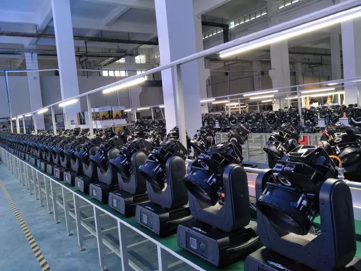 Moving head lights on the production floor